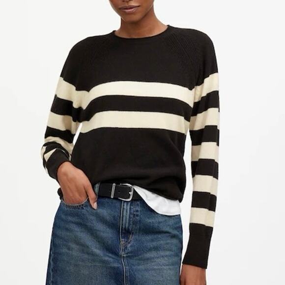 Madewell Cashmere Raglan Sweater Stripe Heather Asphalt Size XS NWT - Picture 1 of 8
